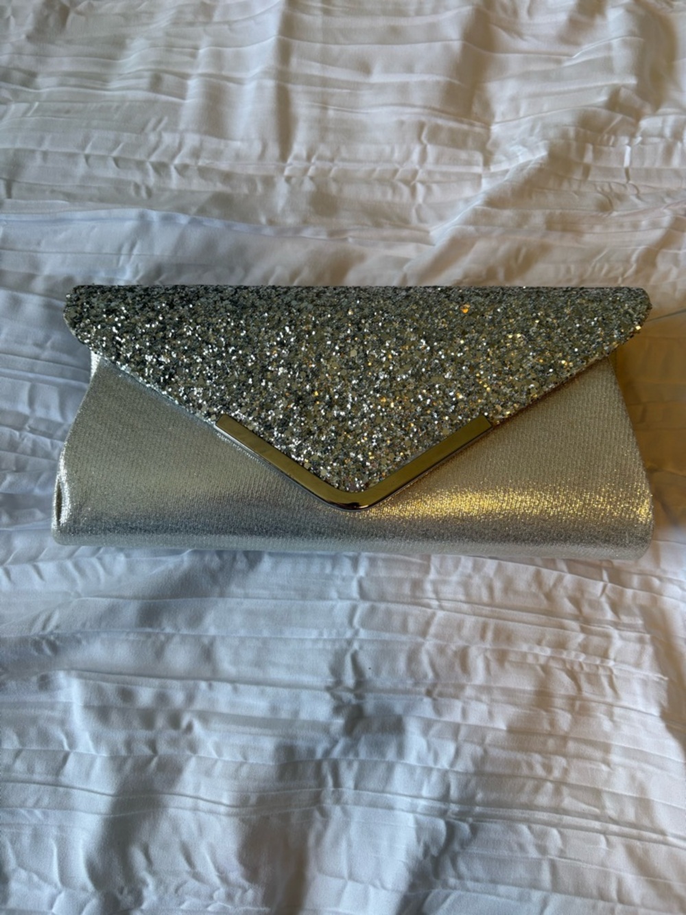 Silver Glitter Envelope Clutch Bag